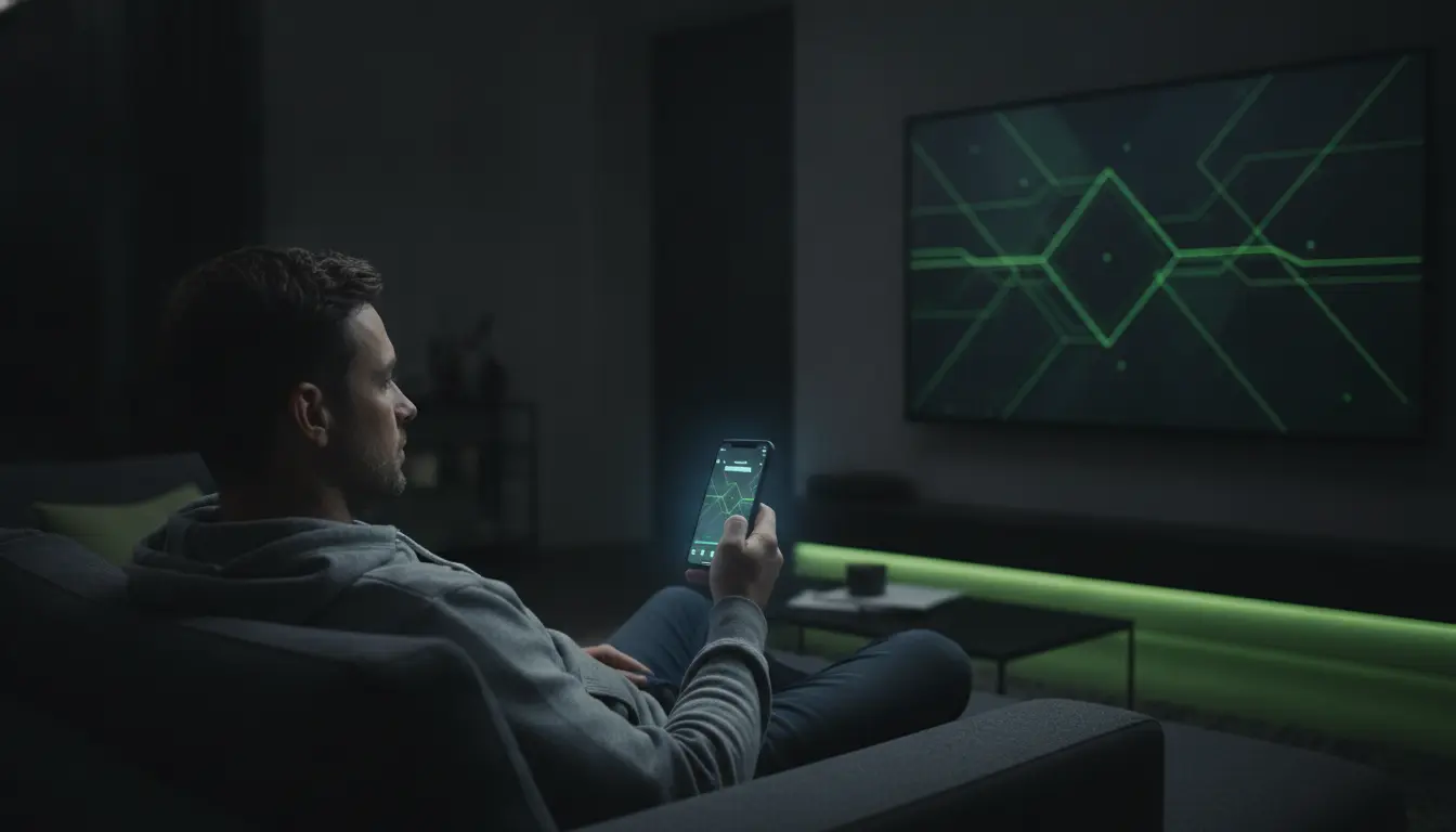 Bettor on a couch checking an OddsHype alert during a game